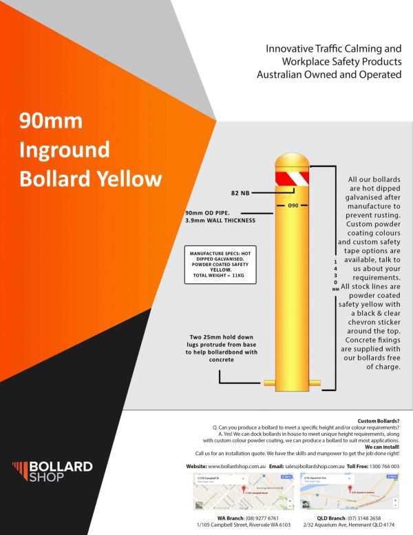 90mm x 1500mm Long Inground Bollard Brochure with specifications